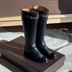 Gucci Black Horsebit Accent Knee High Riding Boots